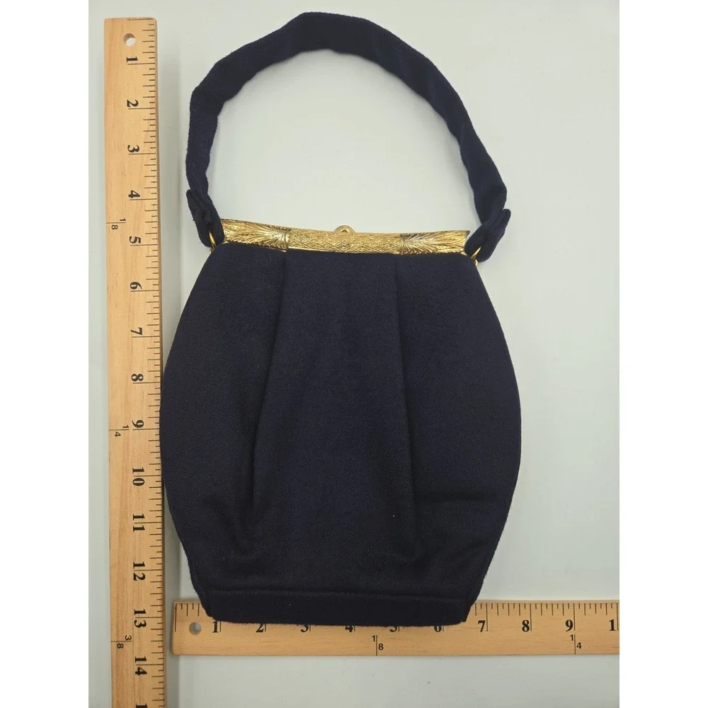 Vintage MCM 1950s Handbags By G.D.K. Ornate Jeweled Frame Clasp Navy Wool